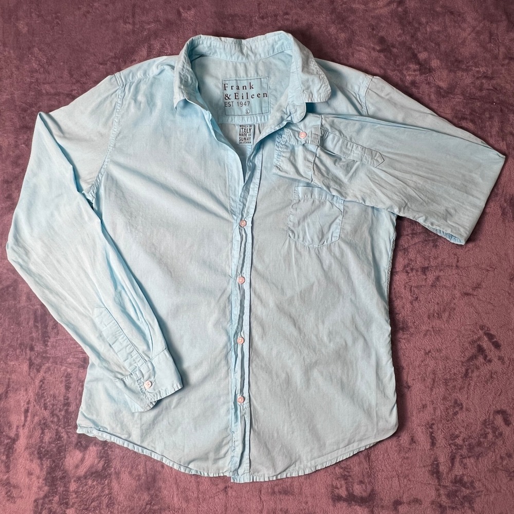 Frank & Eileen Womens Shirt Barry Light Blue Italian Fabric Button Up Large